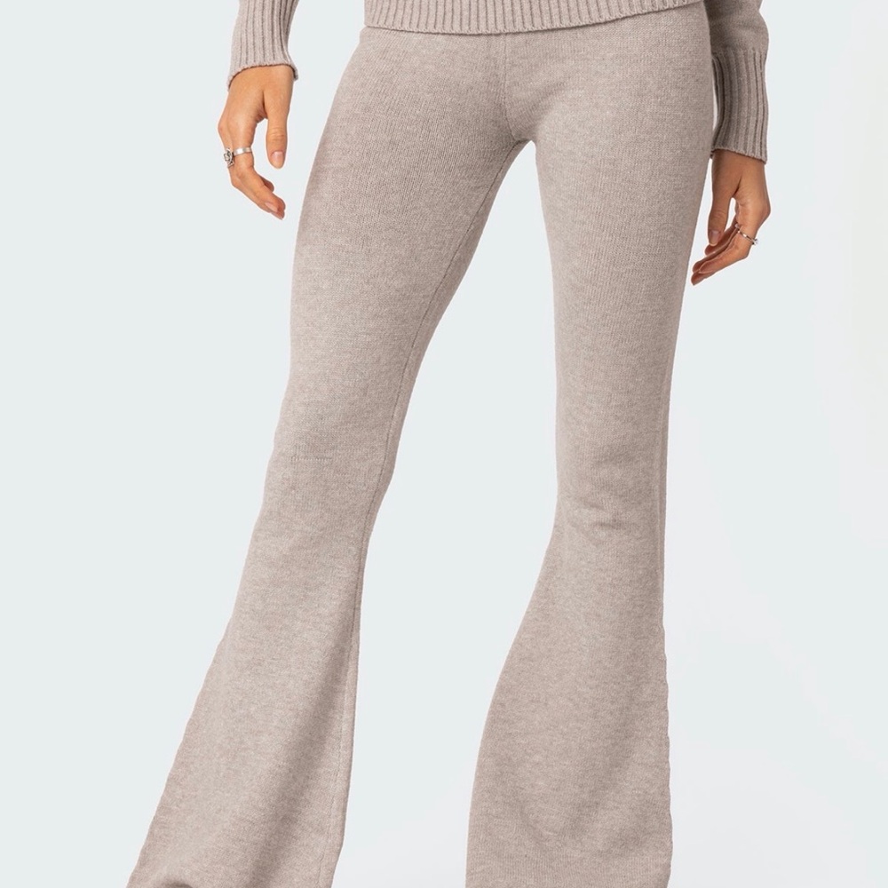 Edikted Beige Flare Knit Pants